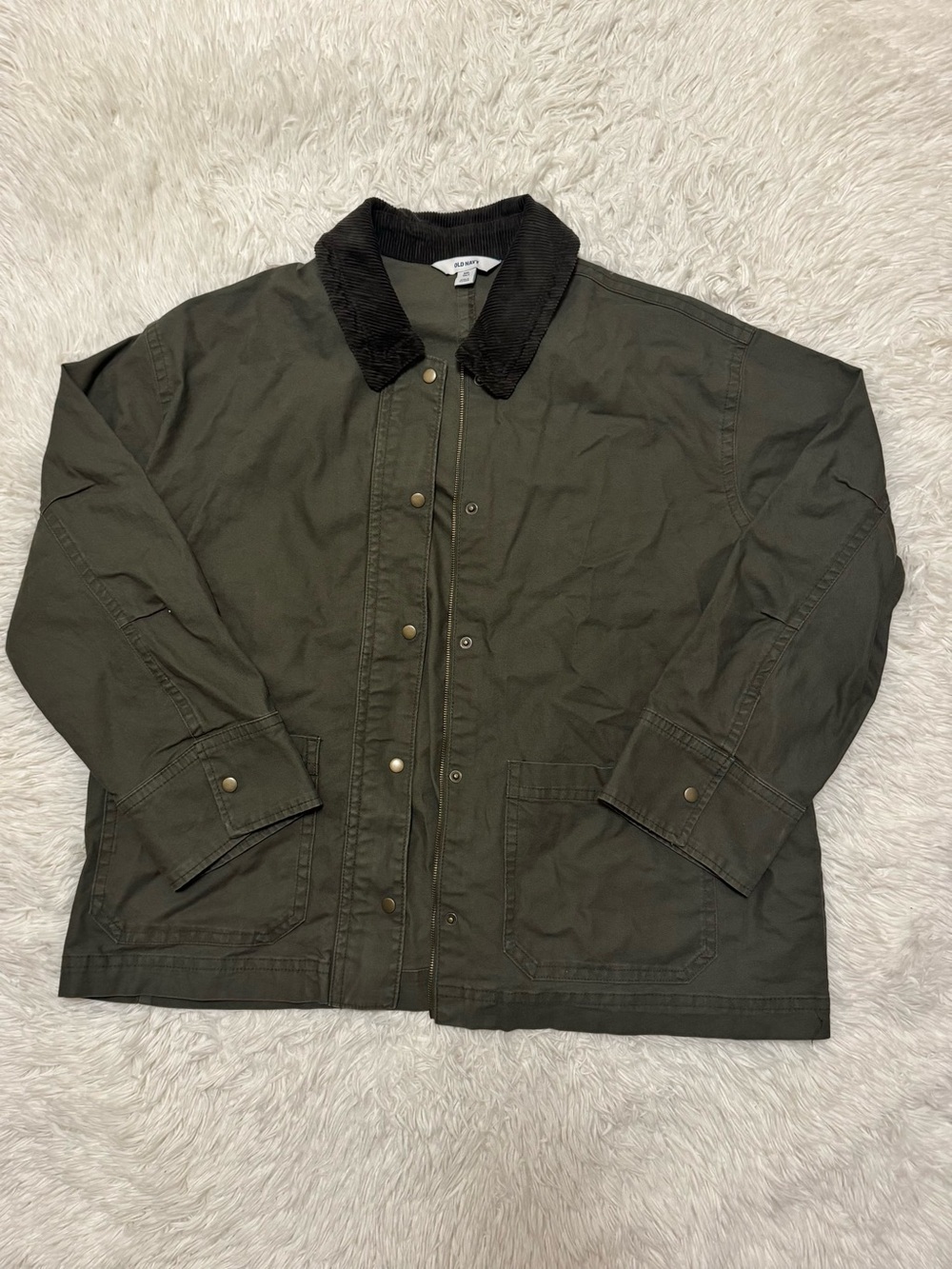 Old Navy Barn Jacket Old Navy Olive Green Utility Jacket with Black Corduroy